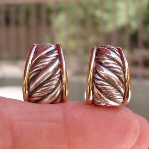 Rare & Retired David Yurman Tapered Cable Earrings - Omega Backs - 18K/925